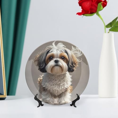 Plato decorativo de porcelana hueso de perro Shih Tzu 7 pulg miniatura 6