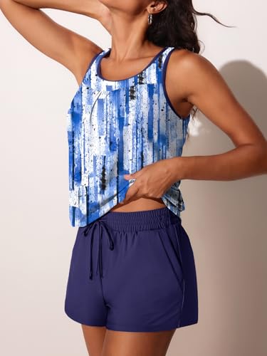 Image of Summer Mae Womens Tankini Swimsuits Two Piece with Pockets Bathing Suits | Modest Fit,Side Pockets,Tummy Control,Built-in Boyshorts,Removable Pads,Soft Coverage for Beach Vacations