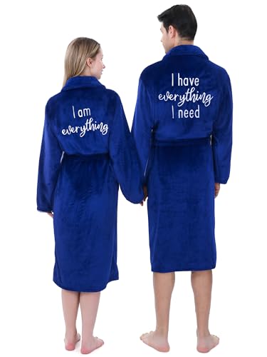 Jecery 2 Pack His and Hers Matching Robes for Couples Set Embroidered Flannel Bathrobes Couples Christmas Engagement Gift