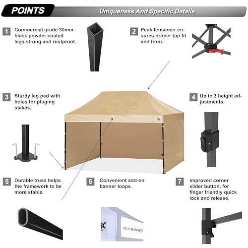 Image of ABCCANOPY Heavy Duty Easy Pop up Canopy Tent with Sidewalls 10x15, Beige