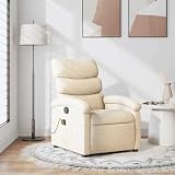 KHNLGFR Manual Recliner Chair with 6 Massage Points, Cream Fabric Vibration Massage Recliner, 135-Degree Tilt, Side Pocket, Wood and Metal Frame