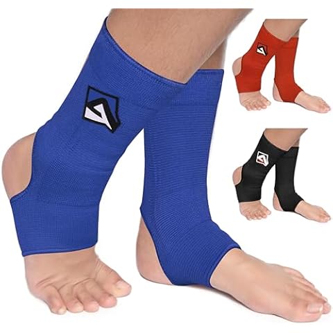 AQF MMA Ankle Support Muay Thai Foot Brace Guard Kick Boxing Sprains Achilles Tendon Pain Relief Protector Elasticated Breathable Compression Sleeve Cover