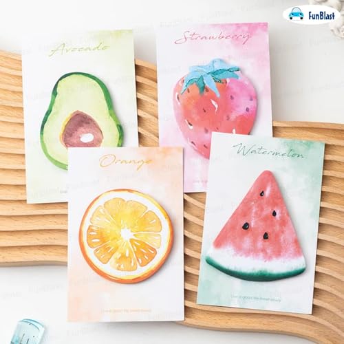 Image of FunBlast Fruit Design Sticky Notes, 4 Sheets - 120 Sticky Notes | Sticky Pad for Study, Point It Marker Stationery Items, Self-Adhesive Memo Pad, Planners and Memo Sticker