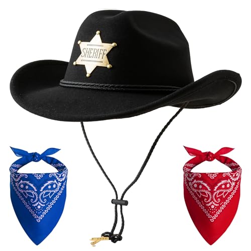 Jastore Kids Boys Girls Cowboy Hat Western Cowgirl Hat with 2 Bandanas Toddler Sheriff Dress Up Costume Hat