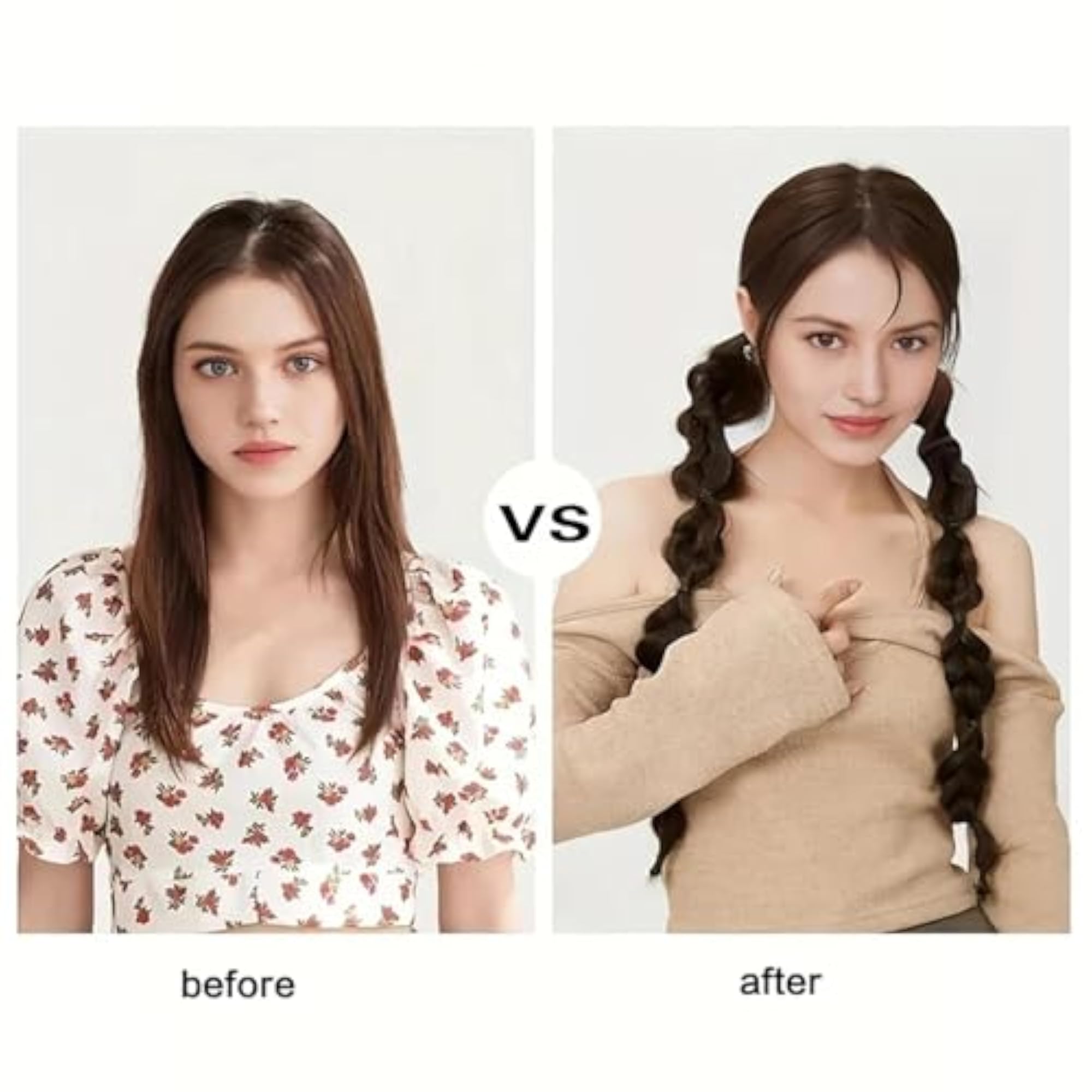 2pcs Brown Bubble Ponytail Wig Synthetic Braided Extensions