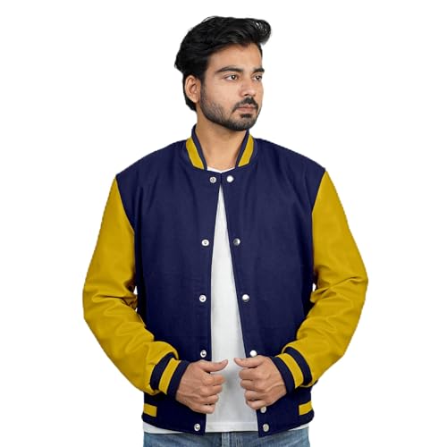 Image of Men's Fashion Varsity Jacket Causal Slim Fit Wool Letterman Baseball Bomber Jackets