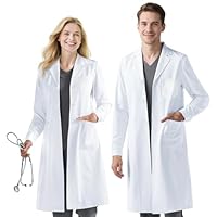 BSBUY Weißer Laborkittel Ärztemantel Damen Herren Laborkittel Chemie Kittel Labormantel Schutzkleidung für Labor Mantel Hygiene Langarm Medizin Mantel mit Knöpfen und 3 Tasche Kittel Erwachsene XXXL