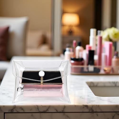 2Pcs Transparent Mini PVC Makeup Bag Small Clear Plastic Cosmetic Organizer Bag Pouch with Snap Closure Cosmetic Bags Tools and Accessories for Vacation Travel, Bathroom Organizing Bags and Cases4