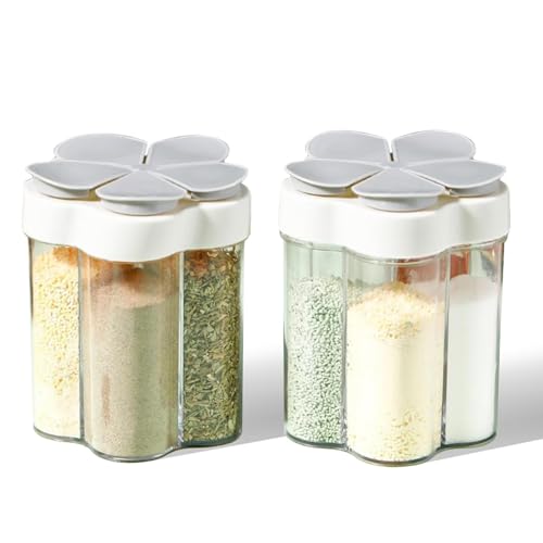 5 in 1 Gewürzstreuer Camping,Dancepandas Kunststoff Reise Dewürzstreuer,Salz und Pfefferstreuer,Salzstreuer mit 5 Kleiner Deckel,für Haus Küche Restaurant,Esstisch(Grau,2 Stück)
