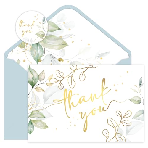 Cartes de remerciement avec enveloppes (lot de 48) au motif de feuilles vertes