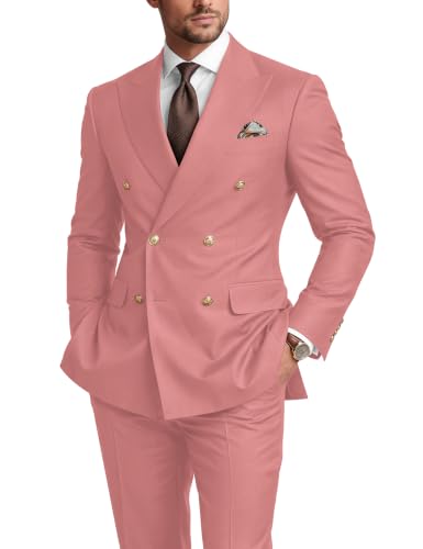 ZOUHEPING 2 Piece Wedding Prom Suits Set Double Breasted Dinner Jacket L