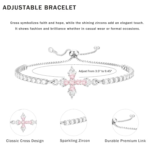 VIBILIA Bracelets for Women, Cross Bracelets for Women Trendy, Adjustable Bracelets, Dainty Tennis Bracelets, Catholic Gift for Mom Daughter Wife Sister Friend, Communion Gift2