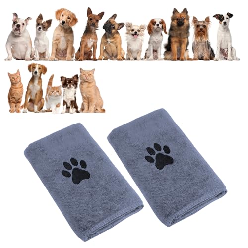 QWORK® 2 Stück Hundehandtuch Set, 75x35 cm Hunde Handtuch, Grau Extra Saugfähig Handtuch, Mikrofaser Handtuch, für Haustiere
