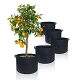 KUGARD Pflanzsack aus Vliesstoff | 5X Set 65 Liter | Stabile Pflanztasche mit Griffen für Kräuter Gemüse Tomaten Kartoffeln Erdbeeren Blumen auf dem Balkon & im Garten | Grow Bags Ø45,5cm x H40cm