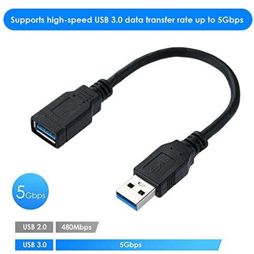 Image of USB 3.0 USB Male A to Female A High Speed Standard USB Extension Cable - Extender to USB Hub,Black 8 Inch