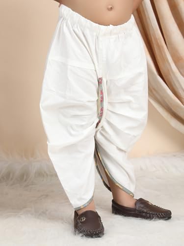 Image of POLKA TOTS Premium Cotton Dhoti Kurta Set for Kids Boys | Traditional Angrakha Style Ethnic Wear for Boys | Kurta Dhoti Set for Kids | Festive & Wedding Clothing Set for Baby