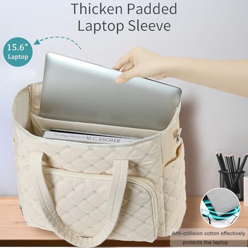 JIANYA Tote Bag for Women, Lightweight Work Tote Bags with Laptop Compartment, Quilted Shoulder Bag for Travel3