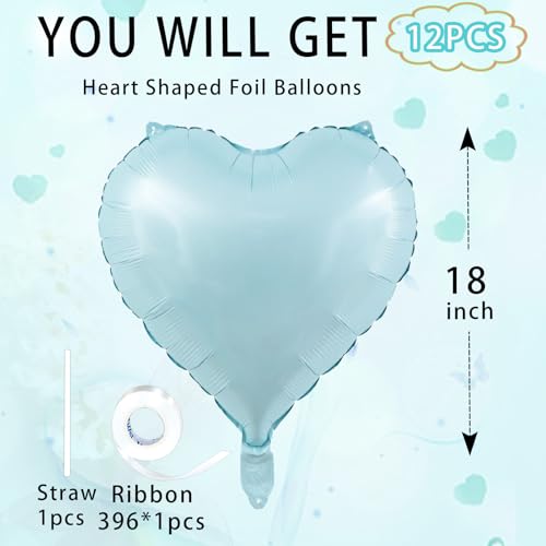 Image of Blue Heart Ballloons,18 Inch Pastel Blue Foil Love Heart Shaped Balloons 12Pcs Baby Blue love balloon for Anniversary Wedding Birthday Party Baby Shower Valentines Day Decorations