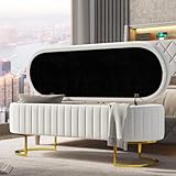 EcoHarbor Living 50' Storage Ottoman Bench with 2 Additional Ottomans, End of Bed Bench Bedroom Bench, Upholstered Velvet Long Window Bench with Gold Legs, Flipping Lid Entryway Footrest