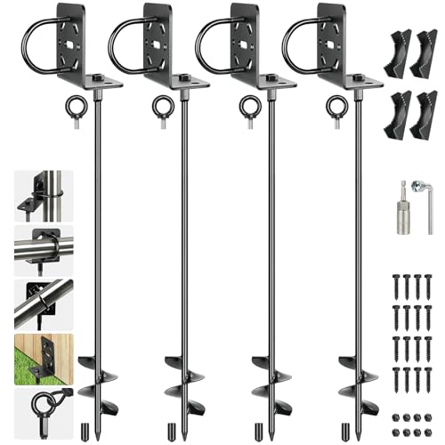 hannger 4 Pack 30 Heavy Duty Ground Anchors Shed Anchor Kit Mobile Home Anchors with Multi Purpose Brackets Earth Anchor for Gazebos Swing Sets Fences Carports Sheds Goal