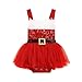 Siyova Vestito Pagliaccetto Natalizio per Neonata Tutina di Natale Senza Maniche con Paillettes con Gonna Corta in Tulle Body Bimba Rosso Tuta Neonata Bambina Elegante (Rosso, 12-18 Mesi)