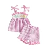 Carolilly Conjunto de bebé niña de verano de 2 piezas, camiseta con tirantes y pantalones cortos a cuadros, color rosa, rosa, 2-3 Años