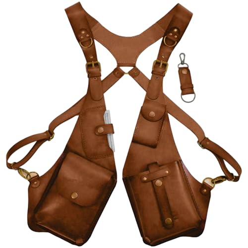 Odoukey Bolso de hombro para hombre, de piel sintética, vintage, antirrobo, ajustable, con múltiples bolsillos para exteriores, color marrón claro