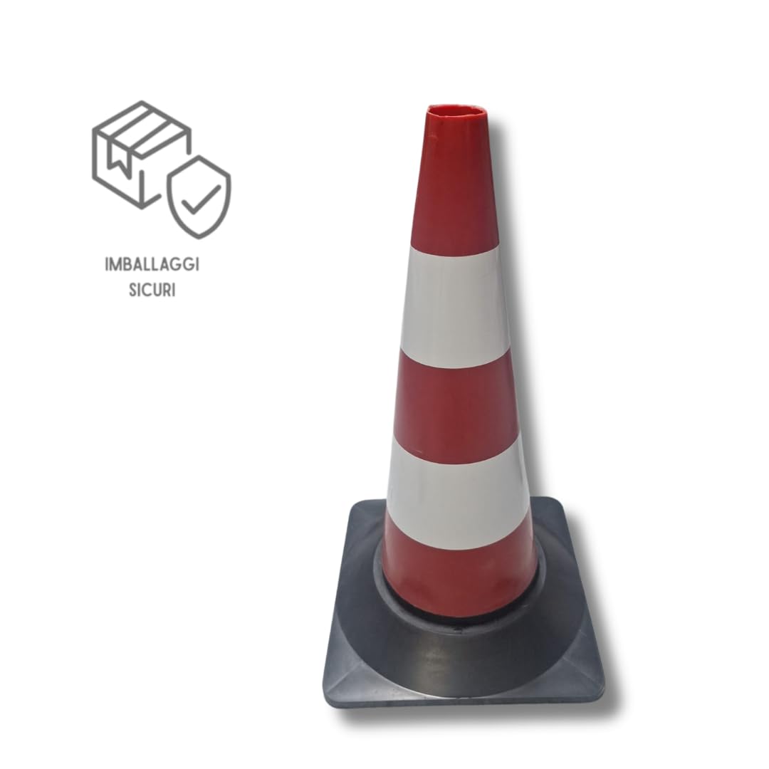 Set da 3 Coni Stradali in Gomma con 2 fascie bianche – Altezza 50 cm