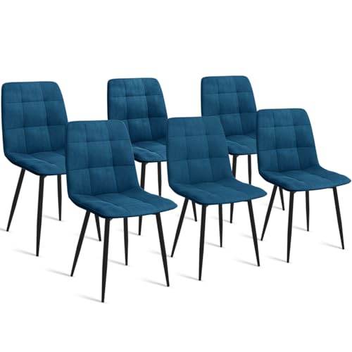 IDMarket - Lot de 6 chaises Mila en Velours Bleu pour Salle à Manger