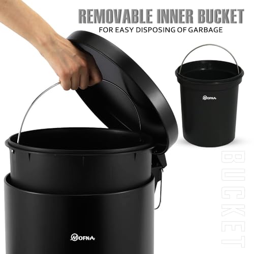 Image of mofna Stainless Steel Plain Dustbin with Pedal, Trash Can, Wastebasket, Garbage Bin for Home, Office, Bathroom, Bedroom, Toilet, Outdoor, Indoor and Kitchen, (7x10 In -5 Liter, Black), Pack of 1