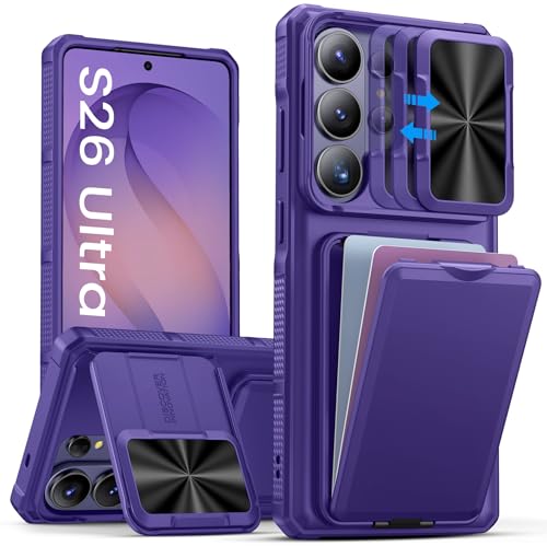 Image of SSLOTSCASE for Samsung Galaxy S26 Ultra Case with Credit Card Holder & Stand & Slide Lens Cover & Kickstand, Multi-Functional Wallet Sturdy Protective Phone Case Cover for S26 Ultra 6.9 inch 2026, Violet