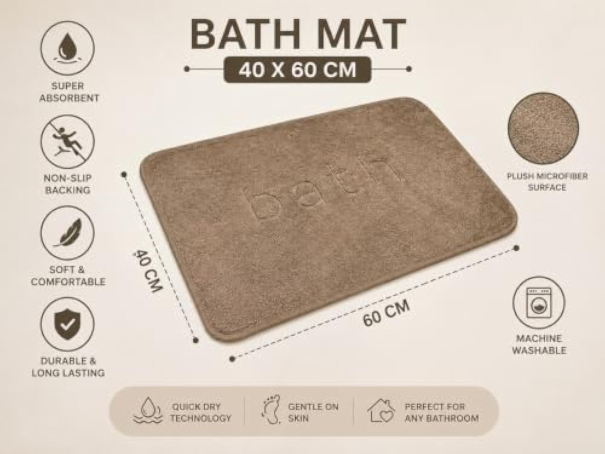 Bathroom Mat Soft Absorbent Rug with Embossed Design