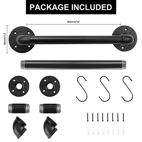 Livabber Industrial Pipe Towel Bar, Rustic Iron Decor Bathroom Hardware Towel Bar Accessory, Heavy Duty Wall Mounted Bath Towel Rack Holder,Black (12 Inch) #TOP1