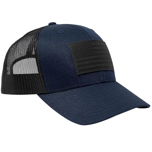 Image of 13 STRIPES American Flag Hat - Leather Patch Mesh Back Snapback Hat for Men & Women USA Flag Trucker Hat, Casual Unisex Hat