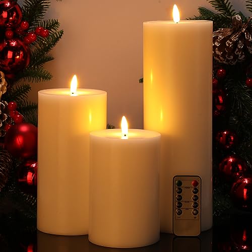 Extra Large Flameless LED Battery Operated Candles with Remote, Set of 3