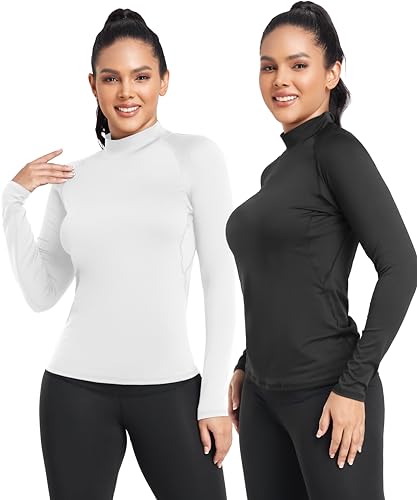 TELALEO 4 Pack Women's Thermal Long Sleeve Tops Mock Neck Shirts, Fleece Lined Compression Turtleneck Base Layer2