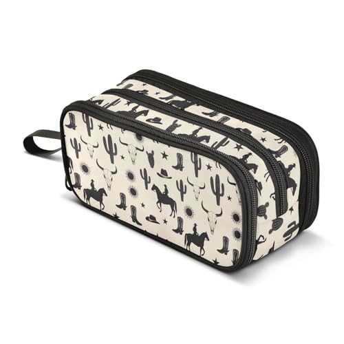 Image of J JOYSAY Western Cowboy Cactus Beige Pencil Case Large Big Capacity Pencil Holder for Girls Boys Office Organizer for Office Supplies Travel Accessories