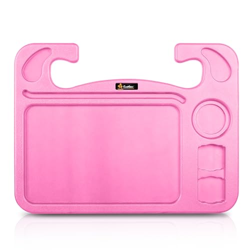 Image of EcoNour 4 in 1 Car Steering Wheel Tray - 2024 Upgraded Pink Tray with Dual Sauce Dip Holder and Tablet Holder | Spacious Steering Wheel Desk for Food and Laptop | Car Accessories (Large)