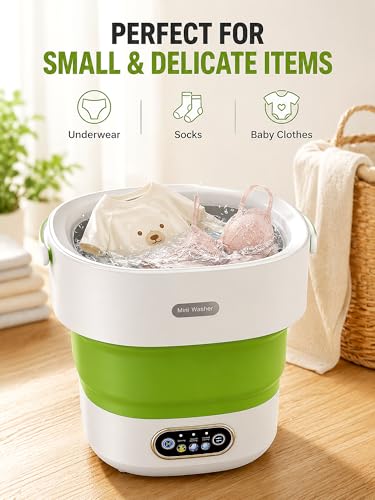 Image of Portable Washing Machine 16L Foldable Mini Washer for Underwear Socks Baby Clothes Small Loads Compact Washer for Apartment Dorm RV Travel (Green)