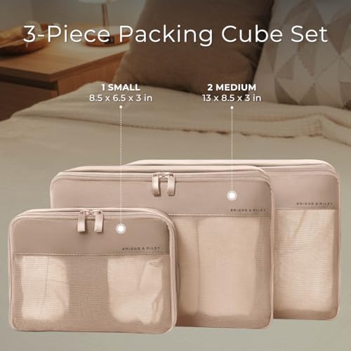 Briggs & Riley Carry On Compression Packing Cube Set - Bag Organizer for Suitcase & Luggage, For Women & Men, Pack Accessories for Vacation - Travel Must Haves, 3-Piece, Tan3
