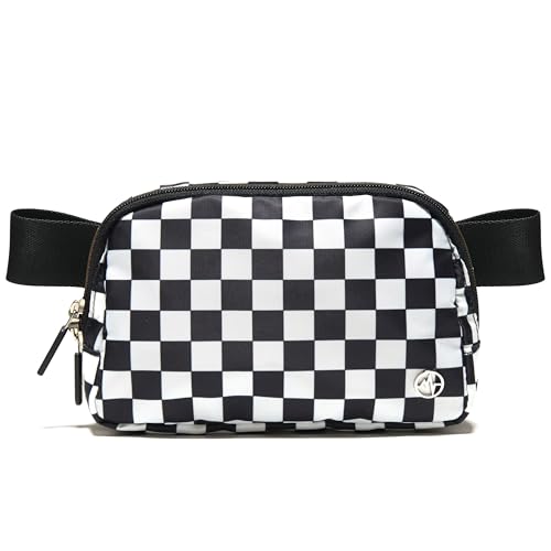 Image of Pander Two Way Zipper Fanny Pack Nylon Everywhere Belt Bag for Women, Water Repellent Waist Packs, Crossbody Bags with Adjustable Strap (Checkered Black)