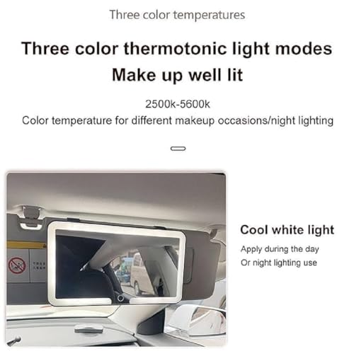 Image of LED Car Sun Visor Vanity Mirror with Rechargeable Battery - 3 Color Light Modes Dimmable Touch Control Makeup Mirror with Adjustable Brightness for Women Universal Fit Car Interior