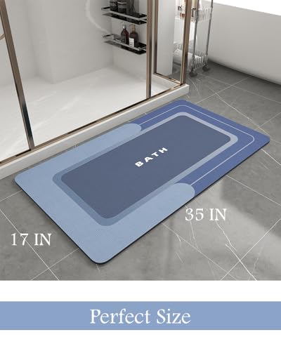 Image of MontVoo Bath Mat-Bath Mat Rug Non Slip Super Absorbent Stain Resistant Quick Dry Thin Bathroom Rug-Bath Mats for Bathroom Floor Bathtub Vanity-Bathmat Bath Rug Easy Care-17 inchx35 inch,Navy