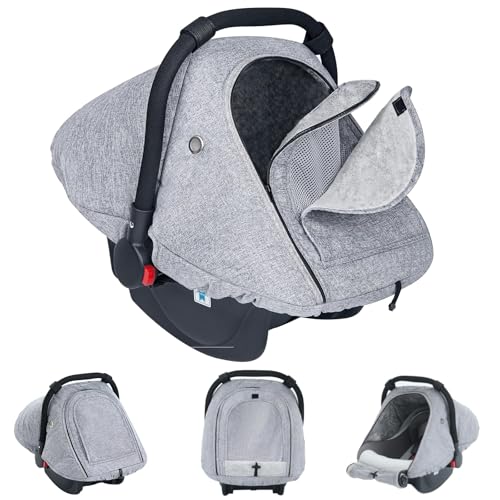 Image of TSAYAWA Baby Car Seat Cover Winter, Warm Cozy Carseat Cover for Babies with Mesh Window Breathable, Full Protection Infant Car Seat Covers for Boys Girls, Windproof Newborn Car Seat Canopy, Gray