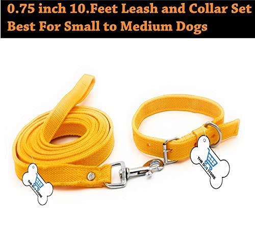 Image of Dog Training Lead 10.FT Long Rope Cotton Nylon Webbing Recall Obedience Line Leash for Pet Best for Small to Medium Breed Dogs (10.Feet Leash & Collar 0.75 inch, Yellow)