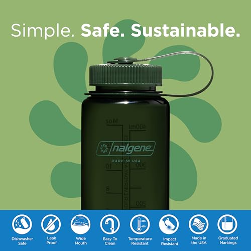Image of Nalgene Sustain Tritan BPA-Free Water Bottle Made with Material Derived from 50% Plastic Waste (using ISCC certified mass balance), 16 OZ, Wide Mouth, Jade (Pack of 6)