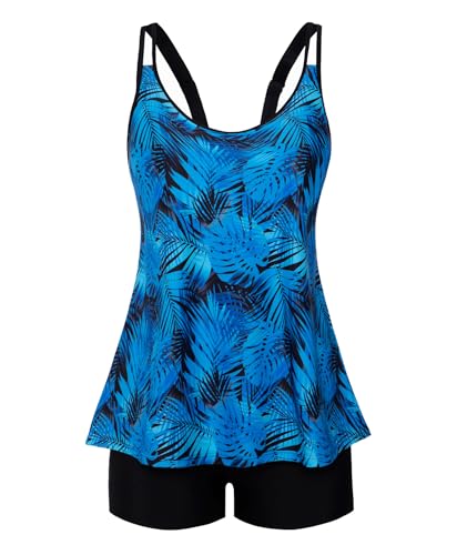 Arolina Womens Tankini Bathing Suits Two-Piece Full Coverage Swimsuit Plus Size Tummy Control Tankini Swimsuits Blue Leaves 16W