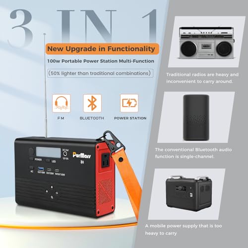 Image of Portable Power Station, 28800mAh /100W Mobile Power Bank | Bluetooth Speaker,FM Radio,110V AC Output,PD Fast Charging,Multiple Output Ports,Camping,Emergency Power