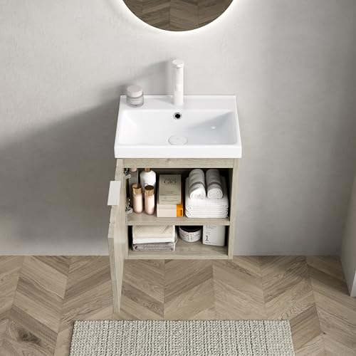 Mueble de baño de 42 cm con lavabo rectangular y puertas dobles de almacenamiento 8