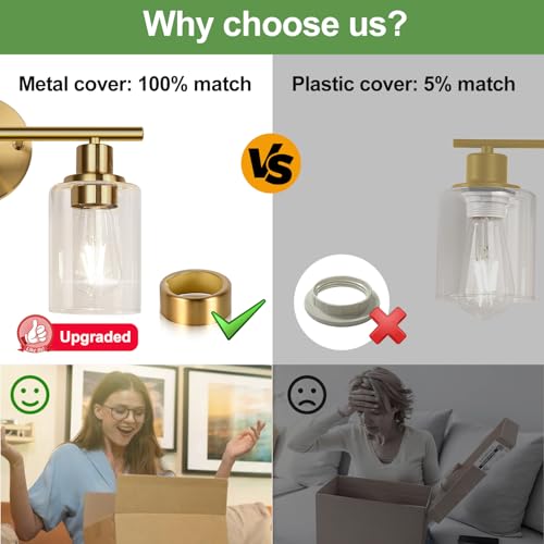 Image of Zarbitta 2-Light Bathroom Light Fixtures, Brushed Gold Vanity Light, Modern Vanity Lights with Clear Glass Shade, Bathroom Wall Lamp for Mirror Kitchen Living Room Hallway Cabinet Porch